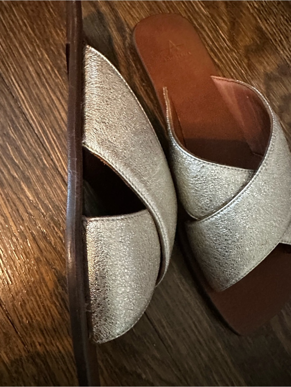 Aquatalia Metallic Gold Crisscross Leather Slide Sandals - Picture 7 of 7